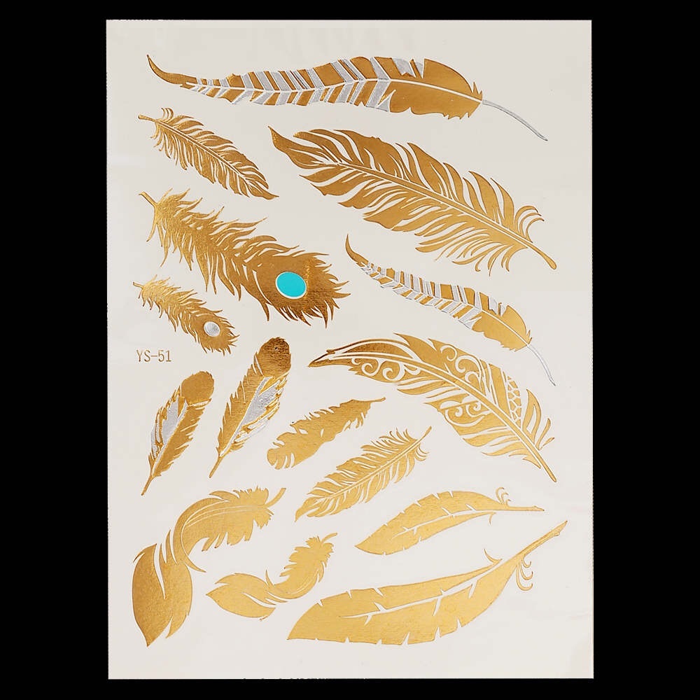 Gold Metallic Feather Temporary Tattoos